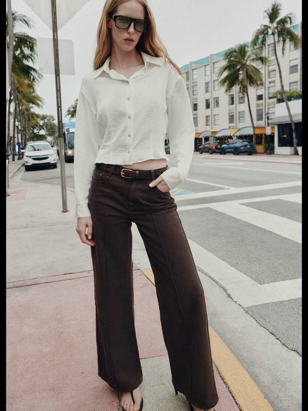 Zara Wide-Leg High-Rise Jeans — Dark Brown